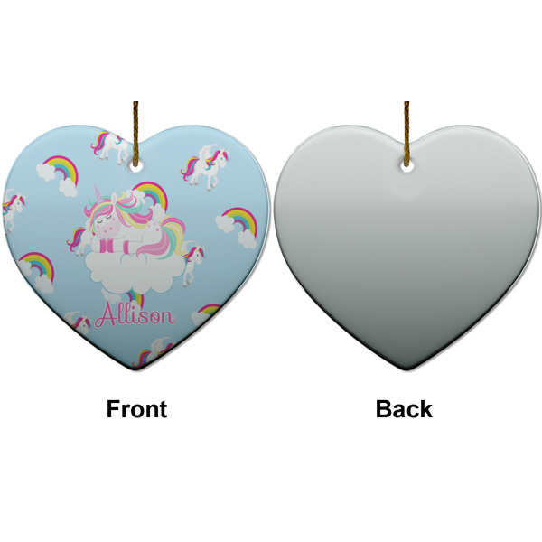 Rainbows and Unicorns Ceramic Flat Ornament - Heart Front & Back (APPROVAL)