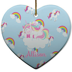 Rainbows and Unicorns Heart Ceramic Ornament w/ Name or Text