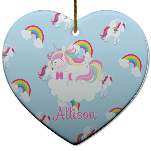 Custom Rainbows and Unicorns Heart Ceramic Ornament w/ Name or Text