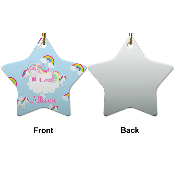 Rainbows and Unicorns Ceramic Flat Ornament - Star Front & Back (APPROVAL)