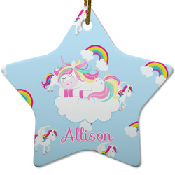Rainbows and Unicorns Star Ceramic Ornament w/ Name or Text