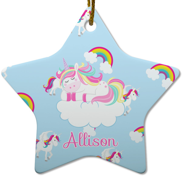 Custom Rainbows and Unicorns Star Ceramic Ornament w/ Name or Text