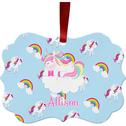 Rainbows and Unicorns Metal Frame Ornament - Double Sided w/ Name or Text