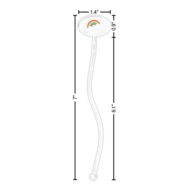 Rainbows and Unicorns Clear Plastic 7" Stir Stick - Oval - Dimensions