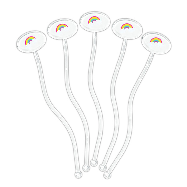 Rainbows and Unicorns Clear Plastic 7" Stir Stick - Oval - Fan