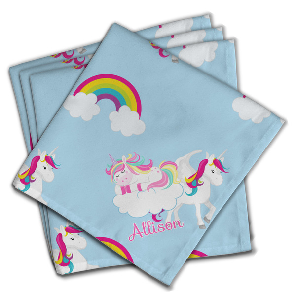 Custom Rainbows and Unicorns Cloth Dinner Napkins - Set of 4 w/ Name or Text