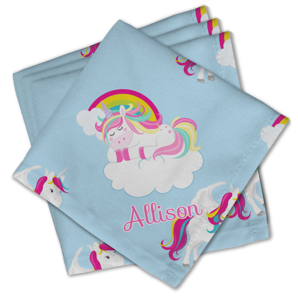 Custom Rainbows and Unicorns Cloth Cocktail Napkins - Set of 4 w/ Name or Text