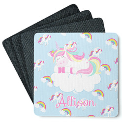 Rainbows and Unicorns Square Rubber Backed Coasters - Set of 4 w/ Name or Text