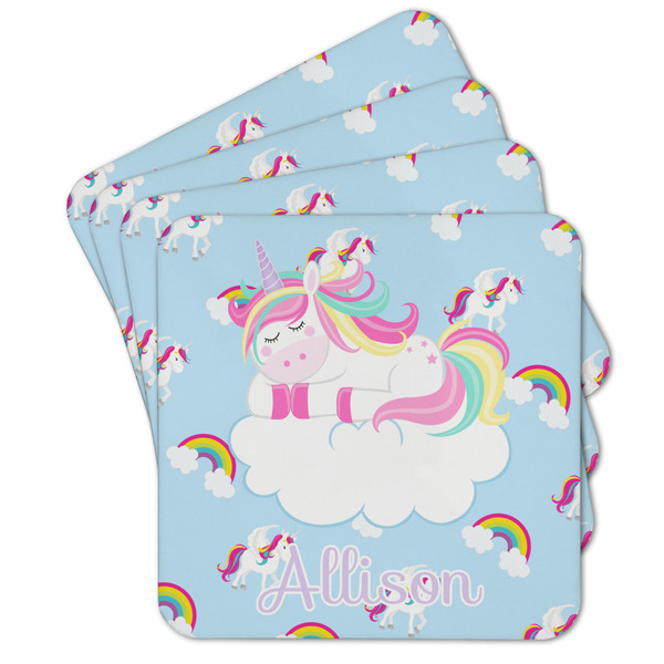Custom Rainbows and Unicorns Cork Coaster - Set of 4 w/ Name or Text