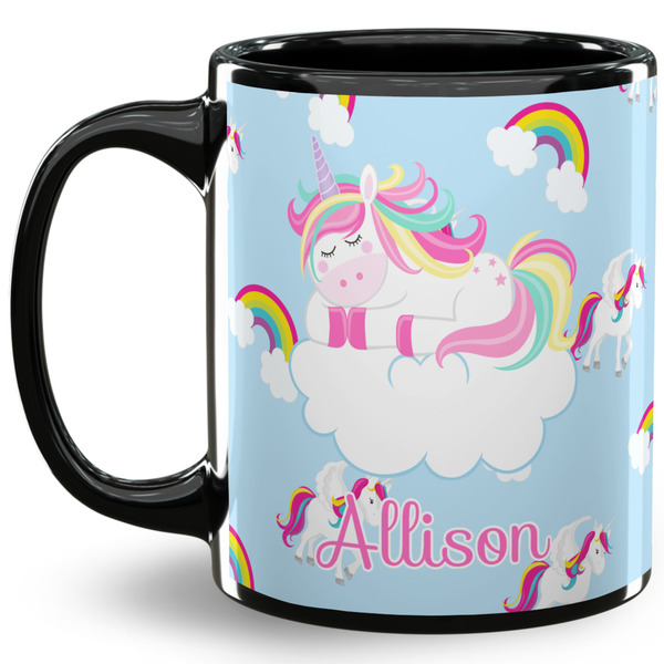 Custom Rainbows and Unicorns 11 Oz Coffee Mug - Black (Personalized)