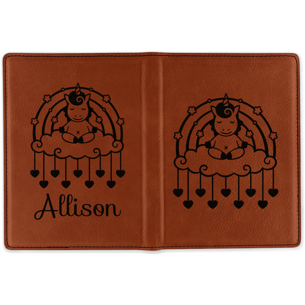 Rainbows and Unicorns Cognac Leather Passport Holder Outside Double Sided - Apvl