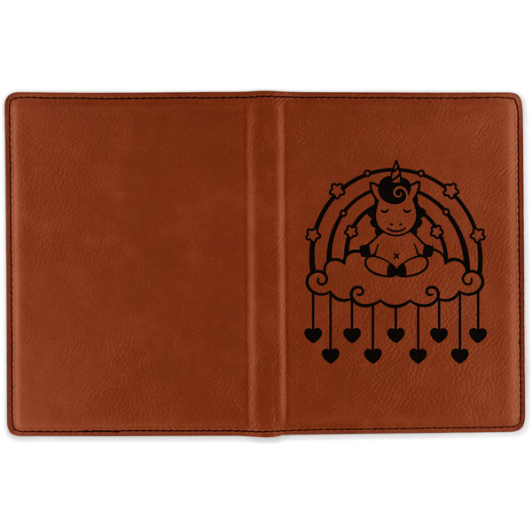 Rainbows and Unicorns Cognac Leather Passport Holder Outside Single Sided - Apvl