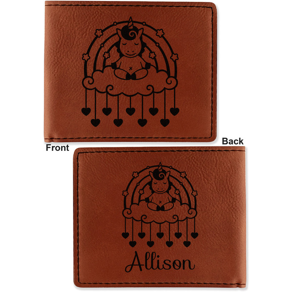 Rainbows and Unicorns Cognac Leatherette Bifold Wallets - Front and Back