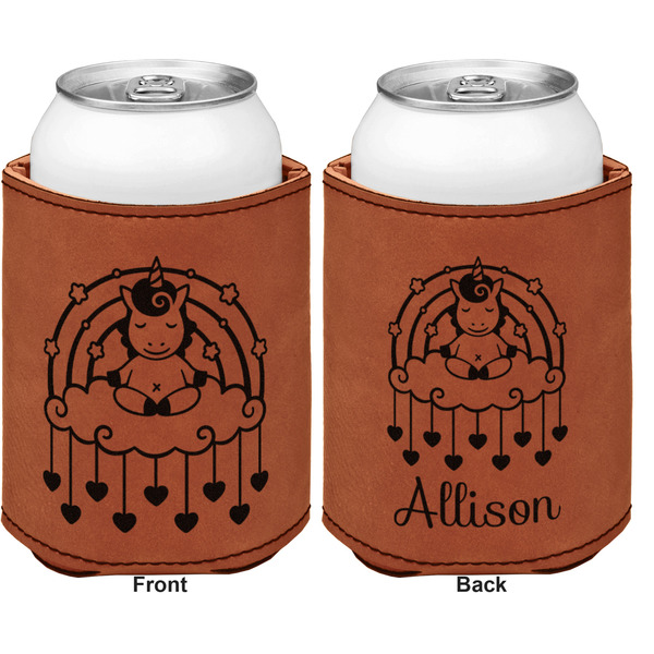 Rainbows and Unicorns Cognac Leatherette Can Sleeve - Double Sided Front and Back
