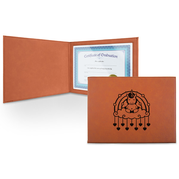 Custom Rainbows and Unicorns Leatherette Certificate Holder - Front