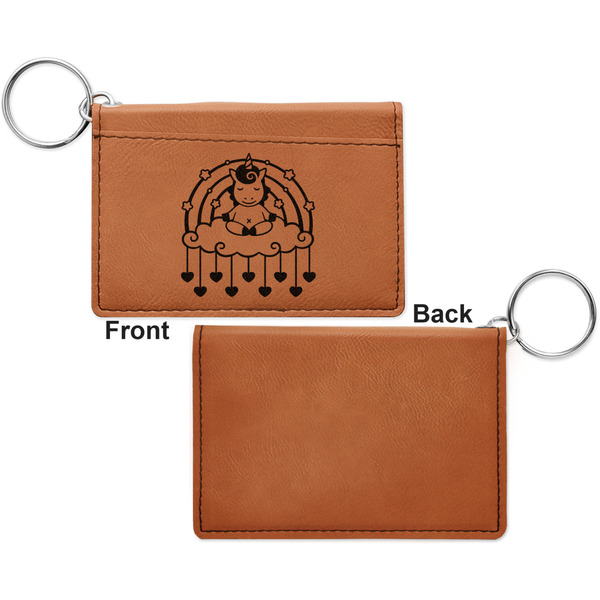 Rainbows and Unicorns Cognac Leatherette Keychain ID Holders - Front Apvl