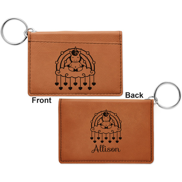 Rainbows and Unicorns Cognac Leatherette Keychain ID Holders - Front and Back Apvl