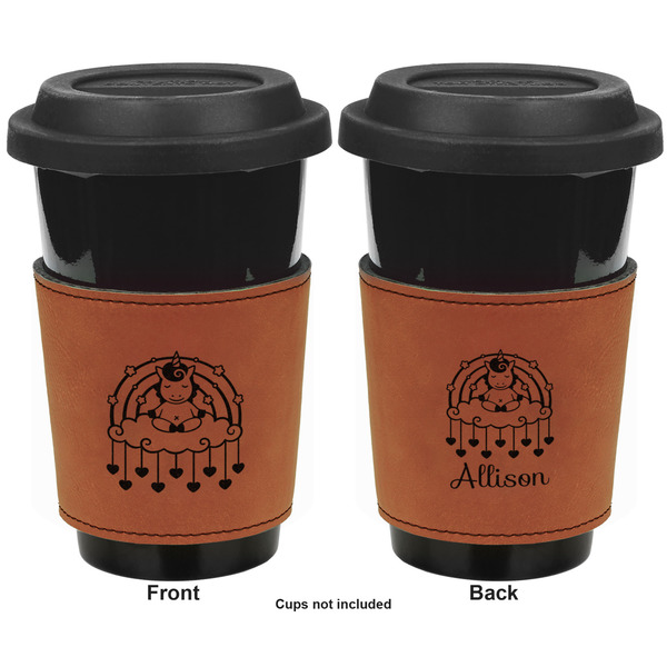 Rainbows and Unicorns Cognac Leatherette Mug Sleeve - Double Sided Apvl