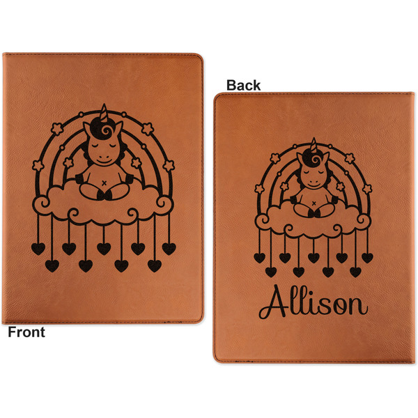 Rainbows and Unicorns Cognac Leatherette Portfolios with Notepad - Large - Double Sided - Apvl