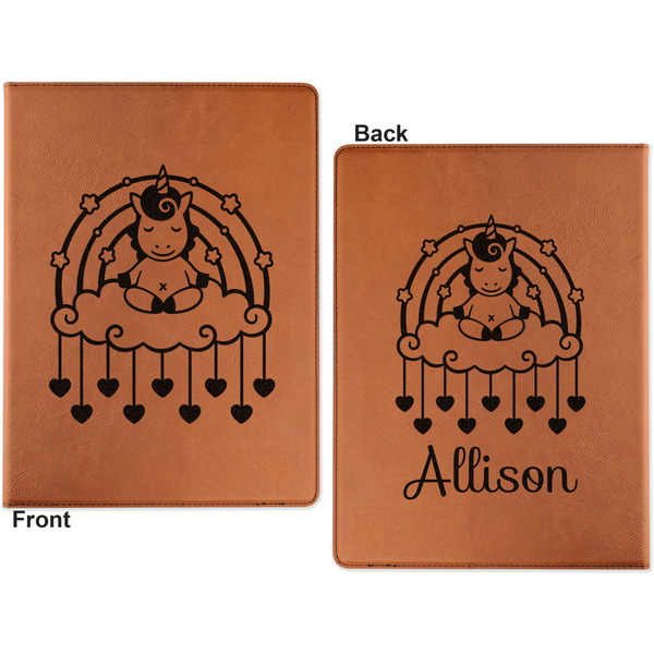 Rainbows and Unicorns Cognac Leatherette Portfolios with Notepad - Small - Double Sided- Apvl