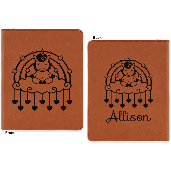 Rainbows and Unicorns Cognac Leatherette Zipper Portfolios with Notepad - Double Sided - Apvl