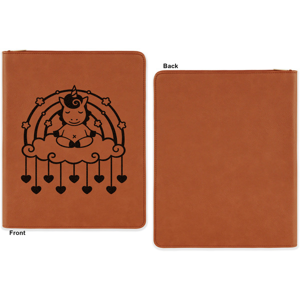 Rainbows and Unicorns Cognac Leatherette Zipper Portfolios with Notepad - Single Sided - Apvl