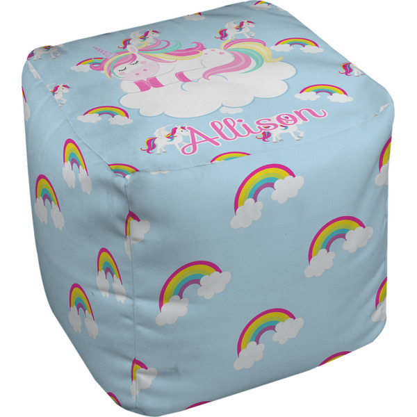 Custom Rainbows and Unicorns Cube Pouf Ottoman - 13" w/ Name or Text
