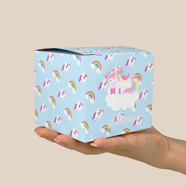 Rainbows and Unicorns Cube Favor Gift Box - On Hand - Scale View