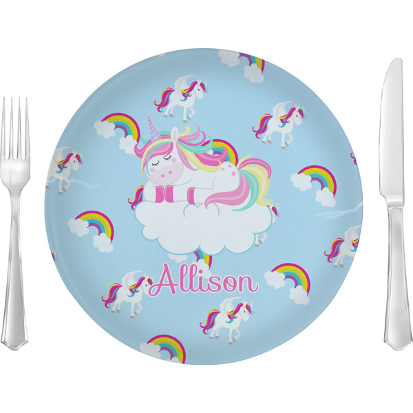 Custom Rainbows and Unicorns Glass Lunch / Dinner Plate 10" (Personalized)