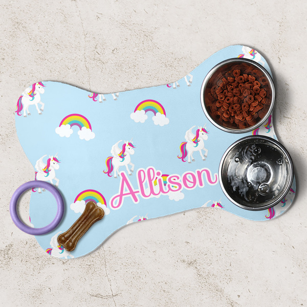 Rainbows and Unicorns Dog Bone Shaped Mat Lifestyle