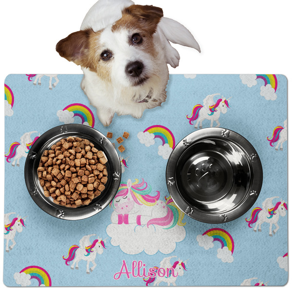 Custom Rainbows and Unicorns Dog Food Mat - Medium w/ Name or Text