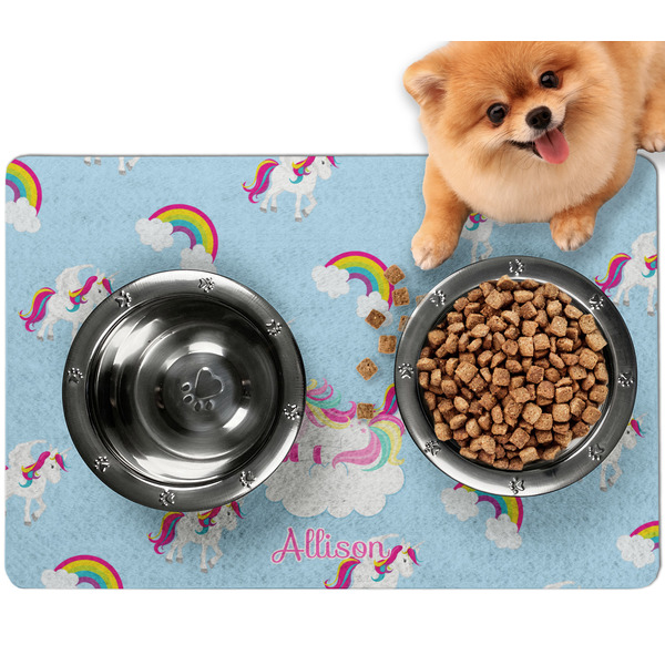 Custom Rainbows and Unicorns Dog Food Mat - Small w/ Name or Text