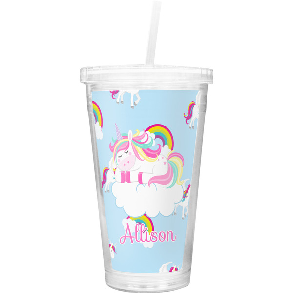 Custom Rainbows and Unicorns Double Wall Tumbler with Straw (Personalized)