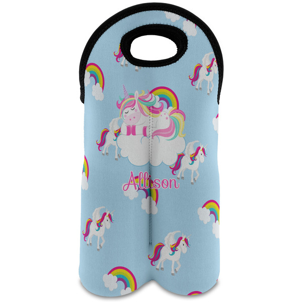 Custom Rainbows and Unicorns Wine Tote Bag (2 Bottles) w/ Name or Text