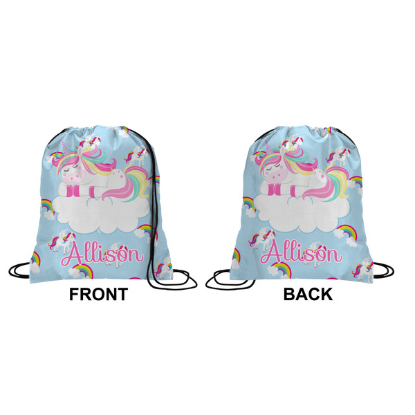 Rainbows and Unicorns Drawstring Backpack Front & Back Medium