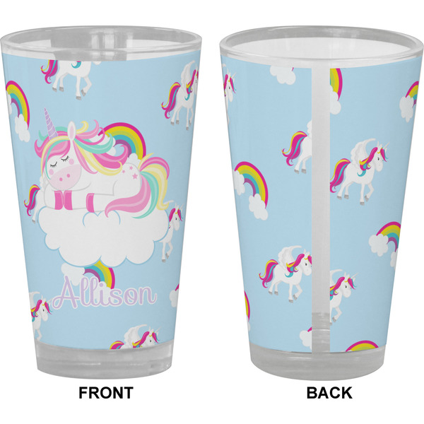 Rainbows and Unicorns Pint Glass - Full Color - Front & Back Views