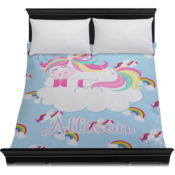 Rainbows and Unicorns Duvet Cover - Queen - On Bed - No Prop