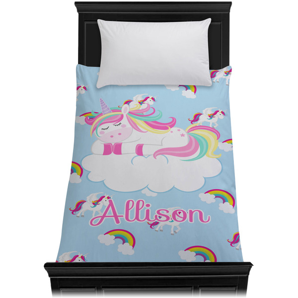Rainbows and Unicorns Duvet Cover - Twin - On Bed - No Prop