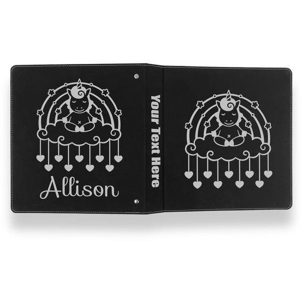 Rainbows and Unicorns Leather Binder - 1" - Black- Back Spine Front View