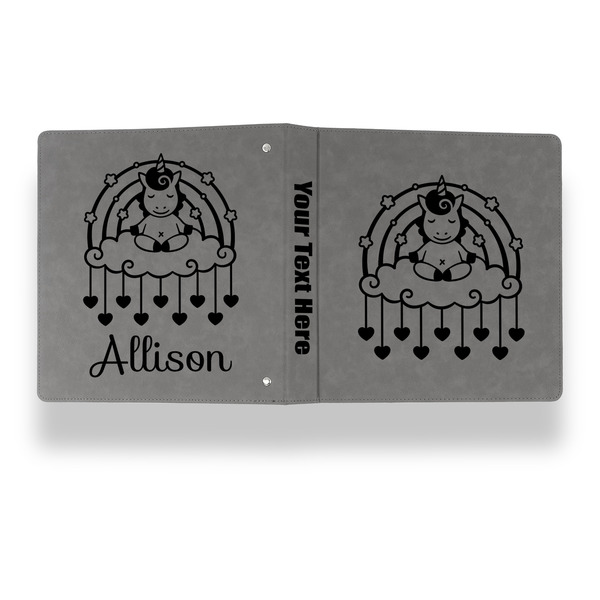 Rainbows and Unicorns Leather Binder - 1" - Grey - Back Spine Front View