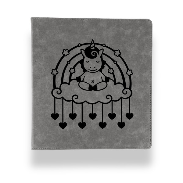 Rainbows and Unicorns Leather Binder - 1" - Grey - Front View