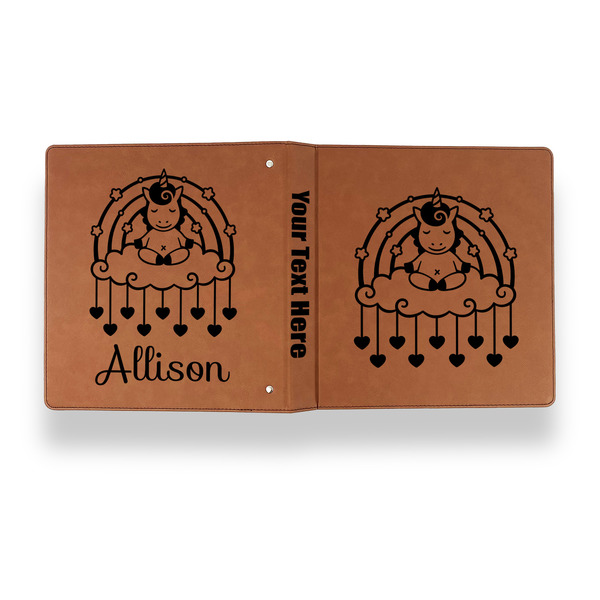 Rainbows and Unicorns Leather Binder - 1" - Rawhide - Back Spine Front View