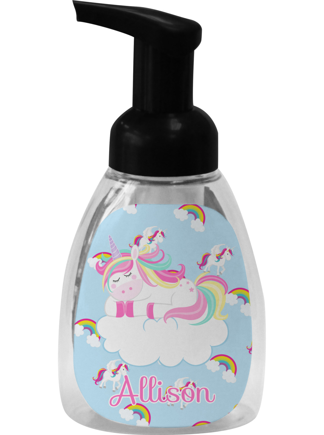 Rainbows and Unicorns Foam Soap Bottle Black (Personalized
