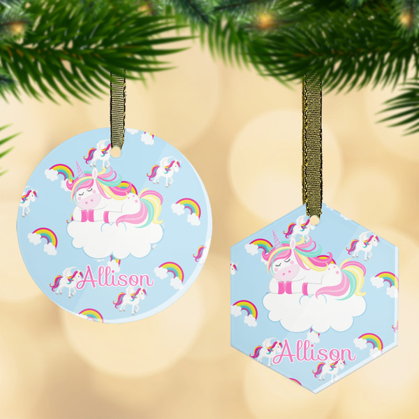 Custom Rainbows and Unicorns Flat Glass Ornament w/ Name or Text