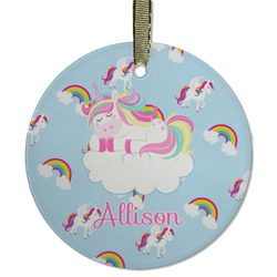 Rainbows and Unicorns Flat Glass Ornament - Round w/ Name or Text