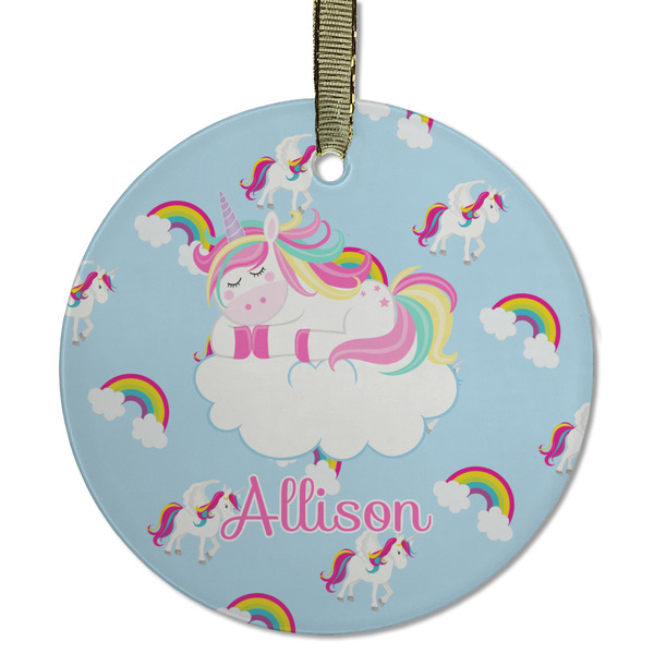 Custom Rainbows and Unicorns Flat Glass Ornament - Round w/ Name or Text