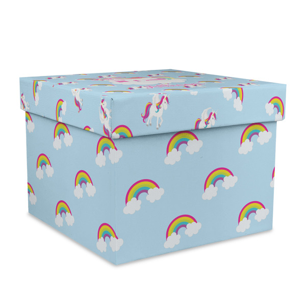 Custom Rainbows and Unicorns Gift Box with Lid - Canvas Wrapped - X-Large (Personalized)