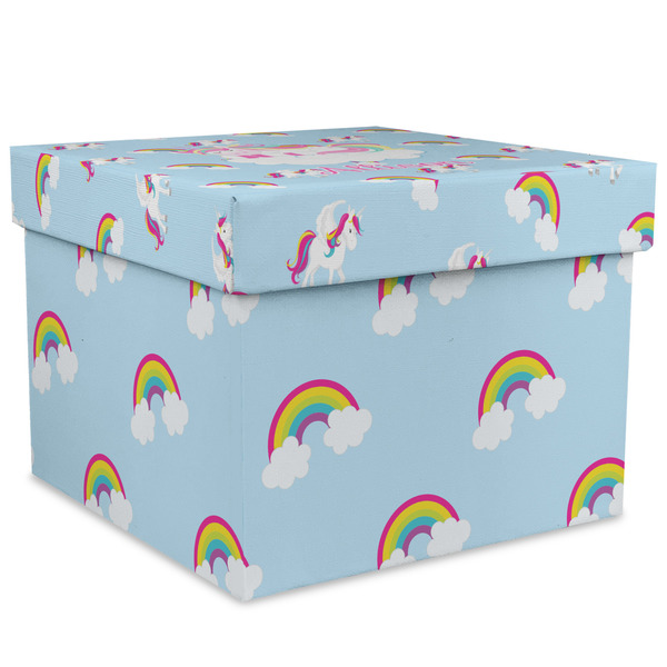 Custom Rainbows and Unicorns Gift Box with Lid - Canvas Wrapped - XX-Large (Personalized)