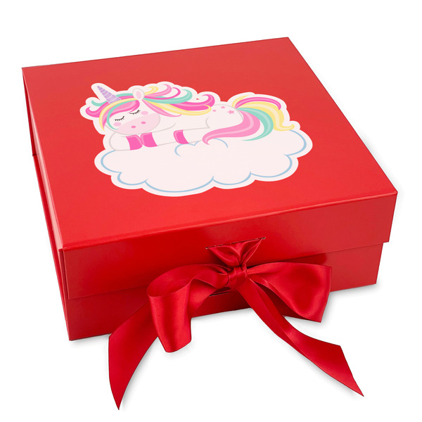 Custom Rainbows and Unicorns Gift Box with Magnetic Lid - Red