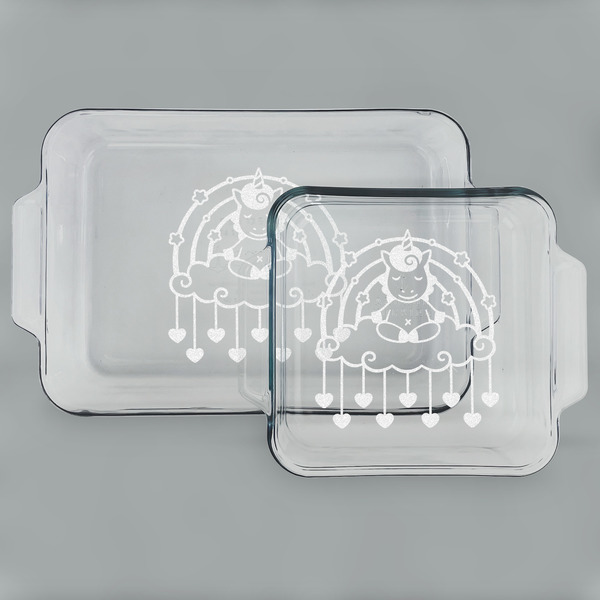 Custom Rainbows and Unicorns Set of Glass Baking & Cake Dish - 13in x 9in & 8in x 8in